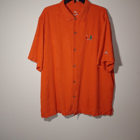 Tommy Bahama Silk Shirt Embroidered UM Short Sleeve Button Down Orange Size XXL - Picture 1 of 10